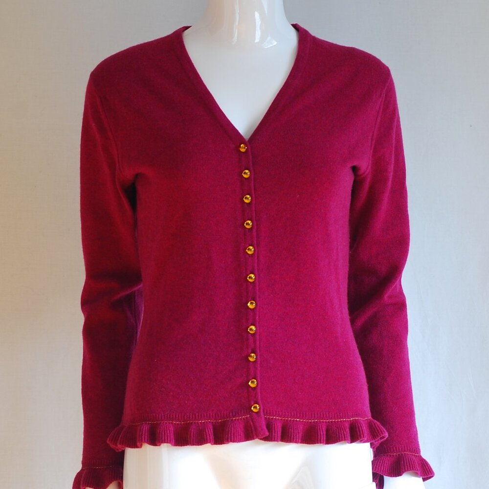 Johnstons Cashmere Cerise Cardigan With Amber Glass Buttons - Scotland